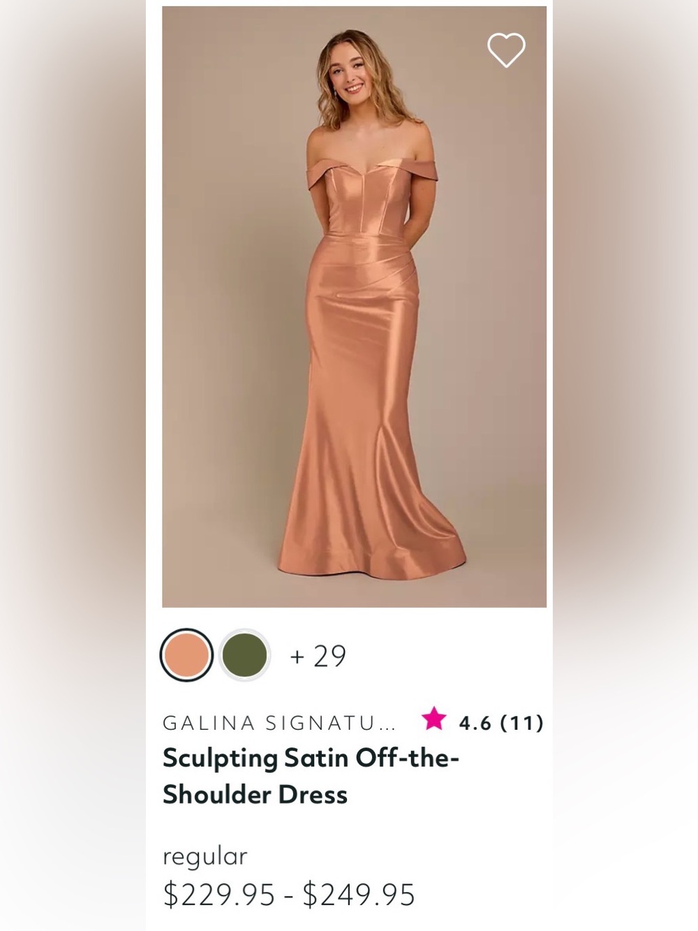David's Bridal Terra cotta/rose gold Off-Shoulder Satin Gown